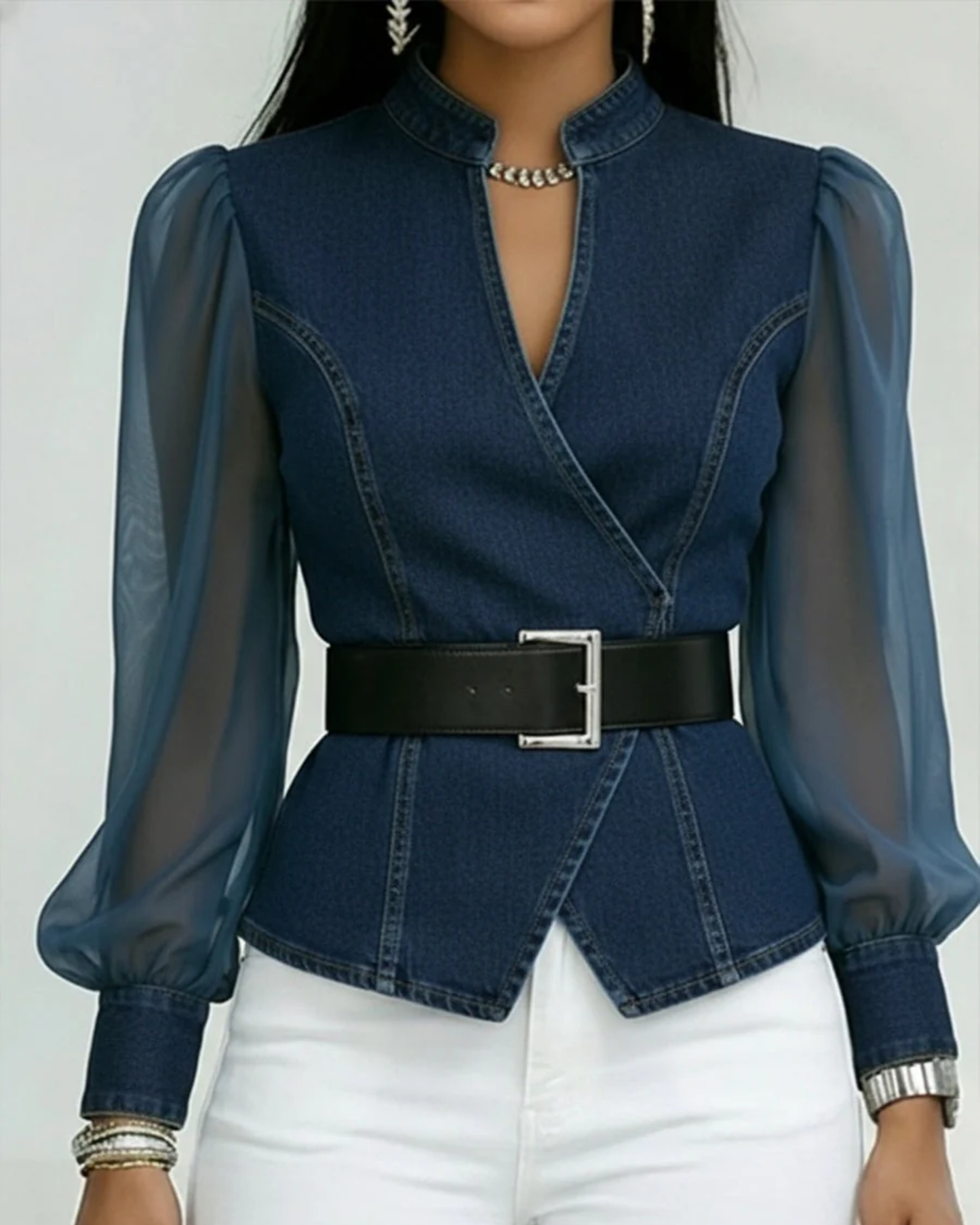 Denim Wrap Blouse met Riem