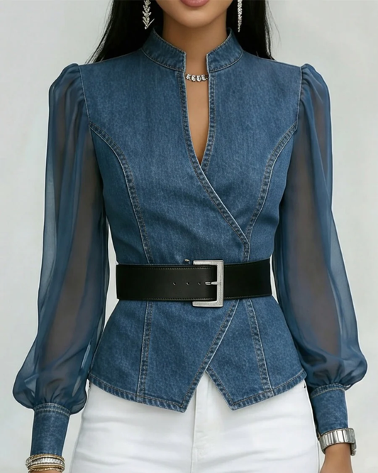Denim Wrap Blouse met Riem