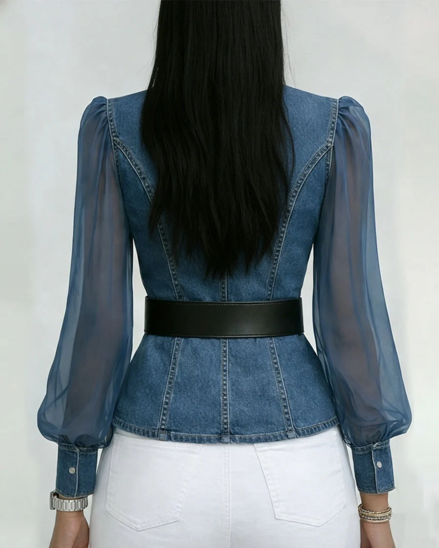 Denim Wrap Blouse met Riem