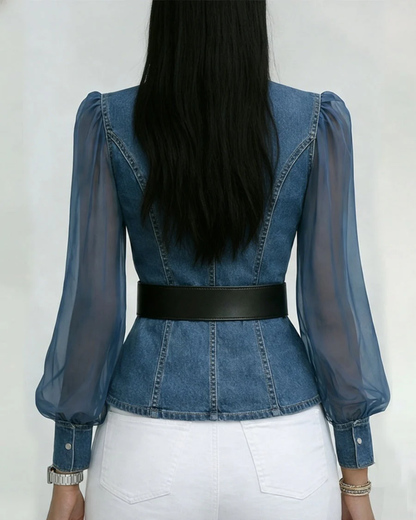 Denim Wrap Blouse met Riem