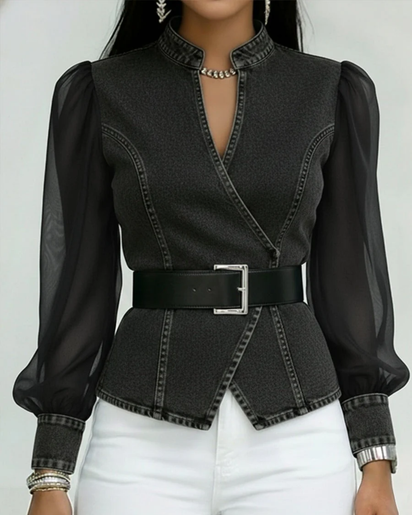 Denim Wrap Blouse met Riem