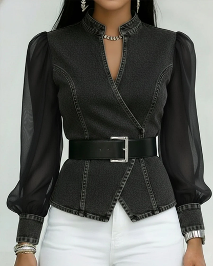 Denim Wrap Blouse met Riem