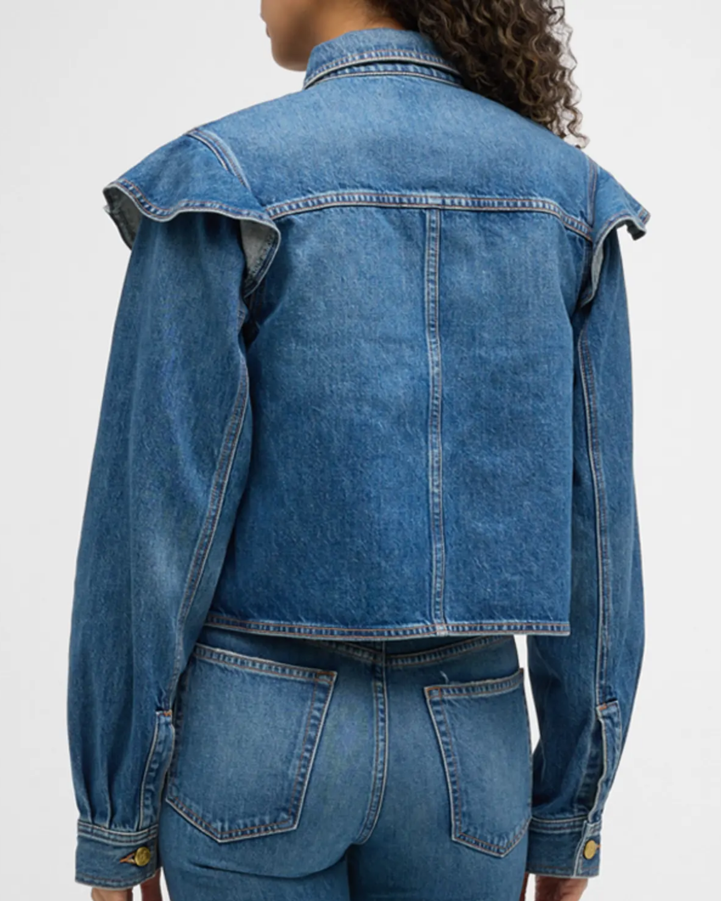 Denim Blouse met Ruffle Kraag